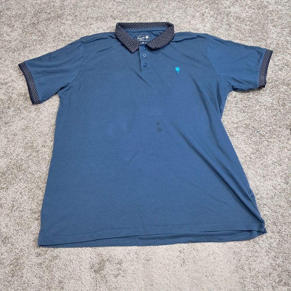 Trunks Surf & Swim Co Mens Blue Polka Dot Trim Polo Shirt Large Palm Tree Logo